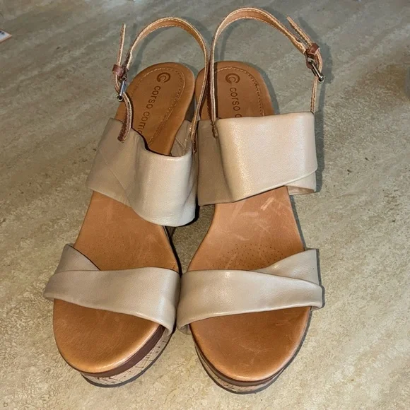 CORSO COMO Tan Wedge Sandals, leather & cork, slingback. 8.5M - Picture 4 of 15